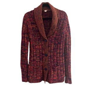 VTG 1970's 100% Virgin Acrylic Fibre Cardigan Sweater Red/Orange/Blue-M